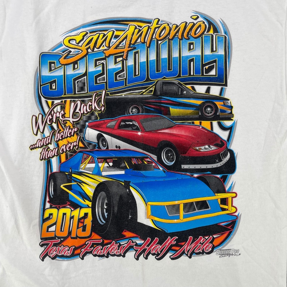 Gildan San Antonio Speedway T-Shirt Men XL White 2013 Stock Car‎ Racing Graphic